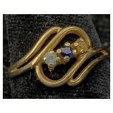 14k Gold Ring W/gemstones, Tw 2.2g, Sz 7