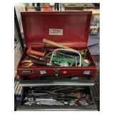 Homak Metal tool box w/tools, see photos