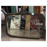 Vtg Wood Mirror w/round edges, Approx 21x28in