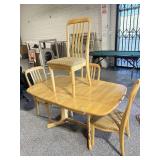 Blonde Wood Dining Table with 4 Chairs and Pop Up