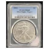 2021 1 Oz .999 Silver Eagle Round, Pcgs Ms69