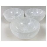 Three selenite crystal bowls, all the same size
