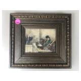 A framed vintage resin engraving or plaque after
