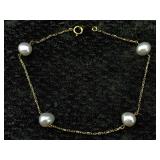 10k Gold Bracelet W/freshwater Pearls, Tw 1.8g,