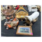 Vtg Wood Covered Wagon Model, Cookie Jar,