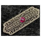14k White Gold Brooch/pin, Tw 1.7g W/ruby, Sz 1ï¿½in