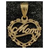 14k Gold Mom Heart Pendant, Tw 0.8g, Sz ï¿½in Tall