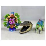 Taxidermy Alligator Head & 2 Oaxacan Alebrije