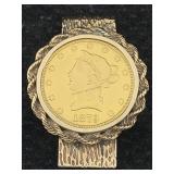 1879? $10 Liberty Head Gold Coin W/14k Money Clip,