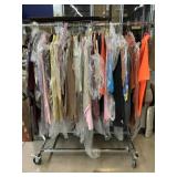 Rolling clothes rack w/shirts and more