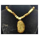 Scrimshaw Walrus Tusk Necklace, Signed, Sz 26in