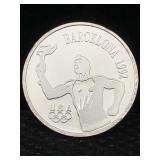 1 Ozt .999 Fine Silver 1992 Usa Barcelona W/coa