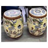 2 Painted ceramic garden stool plant stand,