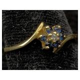 14k Gold Ring W/diamond & Aquamarine, Tw 1.2g,