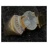 10k Gold Ring, Tw 2.4g W/aquamarine & Diamonds,