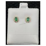 14k Gold Earrings, Tw 1.1g W/diamonds, Emerald &