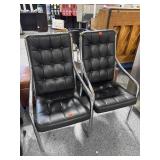 Pair Black Leather & Chrome Armchairs - High End