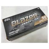 50 Rounds 9mm Ammo - 115gr FMJ