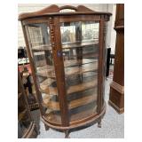 Antique Curved Glass Claw Foot Curio Cabinet with
