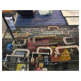 Collection of metal clamps, approx 14in longest