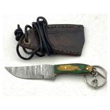 Hand Made Damascus Steel Mini Knife with Fitted