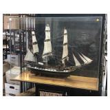 Large USS Essex Wood Model In Acrylic Display