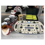Assorted Mugs, Platter & Lunch Box W/Organizers