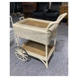 Wicker and Wood Tea Cart with removable tray
