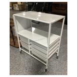 Rolling Metal Shelf with Drawers and Fold Out