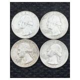 4 Silver 1964 Us Quarters