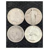 4 Silver Us & Canadian Quarter Coins