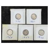 5-90% Silver Dimes Incl. Roosevelt & Mercury
