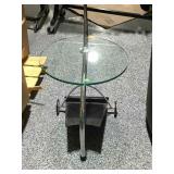 Post Modern Glass and Chrome Rolling End Table