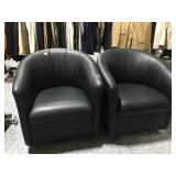 Pair Black Leather Armchairs Item 109