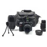 Black leather vid pro camera bag with Nikon D 80