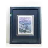 A framed limited edition, winter wildlife print