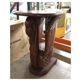 Carved wood end table w/stone top, approx