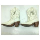 Pair of fancy off white leather, high heel cowboy