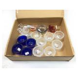 16 small cut glass bowls, six matching clear and