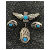 Sterling Silver Brooch, Pendant & Earrings Tw 7.4g