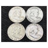 4-90% Silver Benjamin Franklin Half Dollars