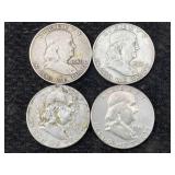 4-90% Silver Benjamin Franklin Half Dollars
