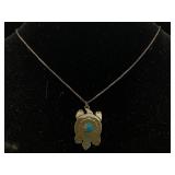 Indian Sterling Silver Turtle Pendant & Necklace,