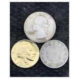 1964 Silver Quarter, 1912 V Nickel & Gold-plated