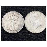 1964 Kennedy & Walking Liberty Half Dollar