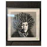 Framed print and silk screen portrait of Jimi