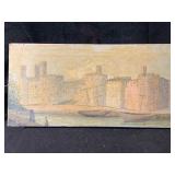 Unframed vintage oil painting appears to depict