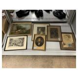 Framed prints, some Vtg, some pencil sign, approx
