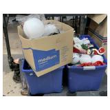 2 Large plastic bins w/Christmas decor and more