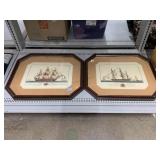 Pair Framed Italian Warship Prints with Info -
